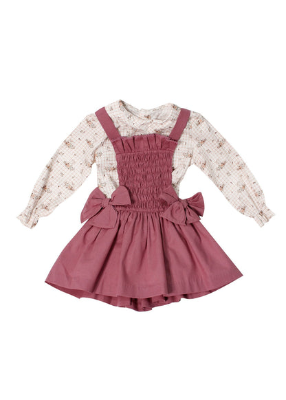 vestido crepe rosa tirantes y camisa beige, marca babiné