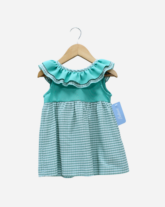 Vestido cuadros verde cuello 2 olanes
