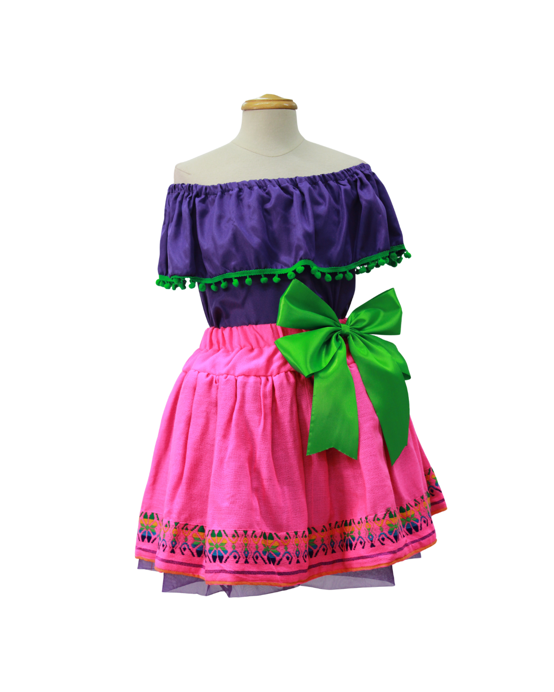 SET PATRIO TUTU CON BLUSA CAMPESINA MORADO POMPON AVERDE, FALDA CAMBAYA ROSA