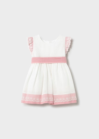 Vestido combinado con lino rosa, bebé