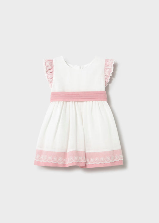 Vestido combinado con lino rosa, bebé