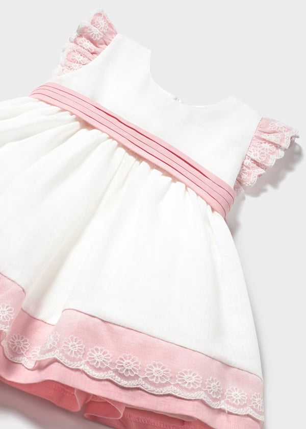 Vestido combinado con lino rosa, bebé