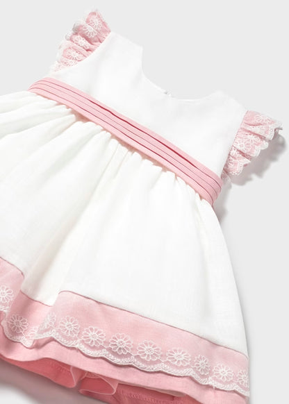 Vestido combinado con lino rosa, bebé