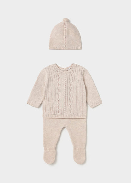 Conjunto 3 piezas tricot Jersey + Polaina + Gorro milk
