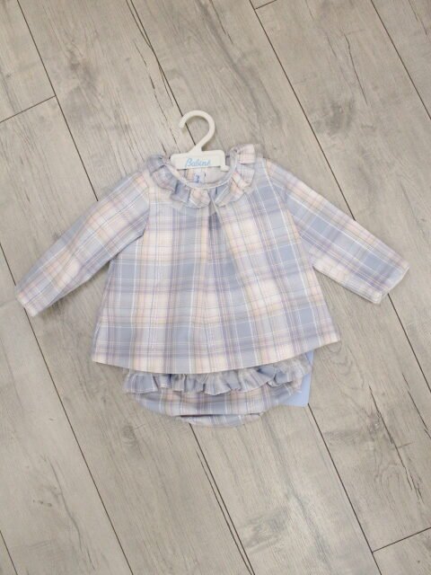 conjunto vestido cuadros cruzado con volante colores pastel