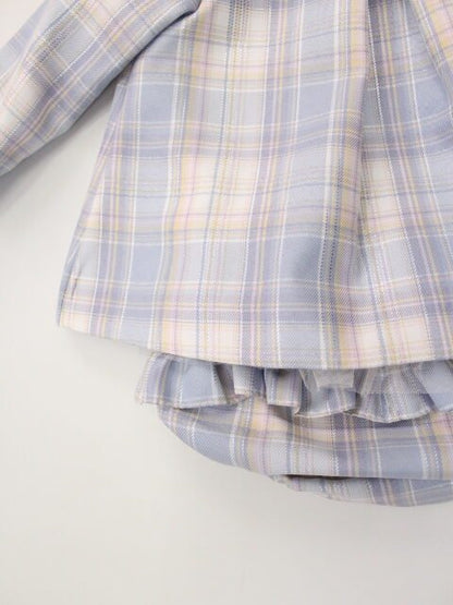 conjunto vestido cuadros cruzado con volante colores pastel