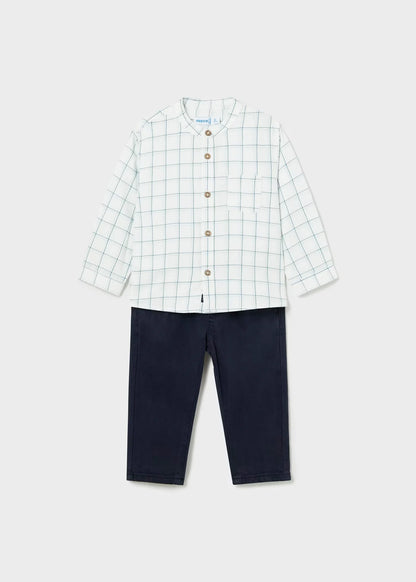 conjunto camisa a cuadros pantalon azul