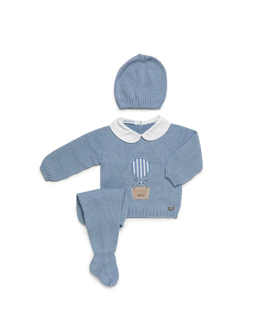 Conjunto de tres piezas con bordado de globo,punto azul