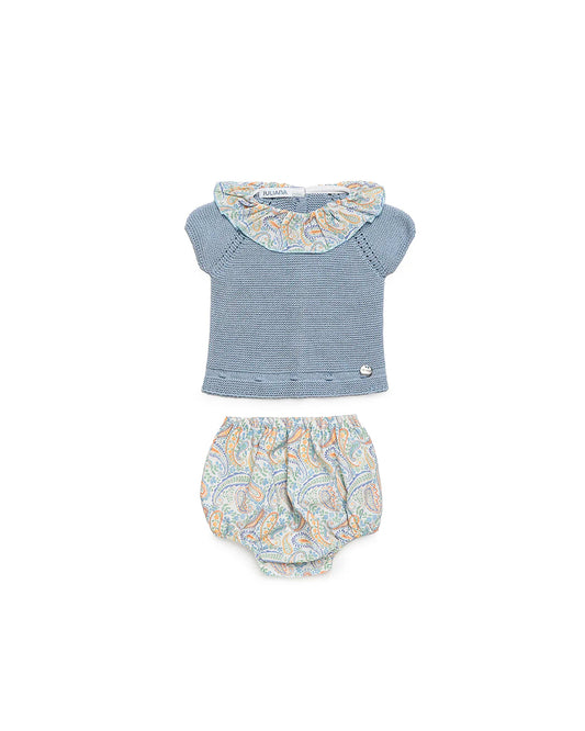 Conjunto bragas cachemira y parte superior punto azul