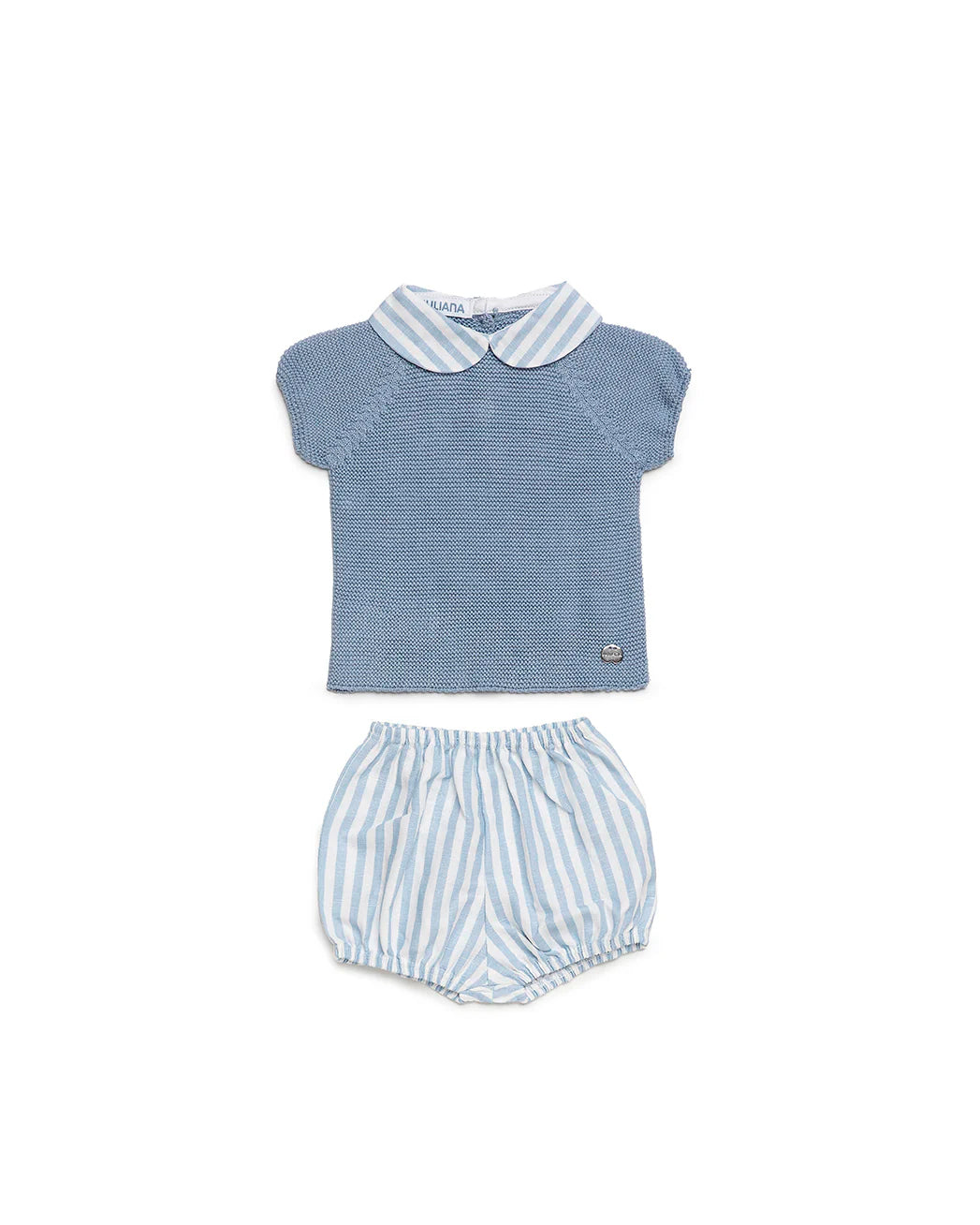 Conjunto pantalón corto tela rayada  y parte superior de punto