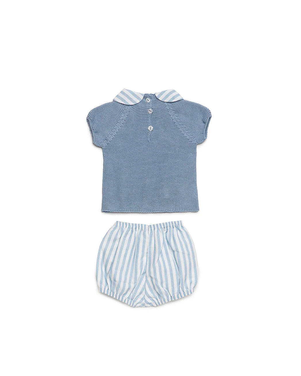 Conjunto pantalón corto tela rayada  y parte superior de punto