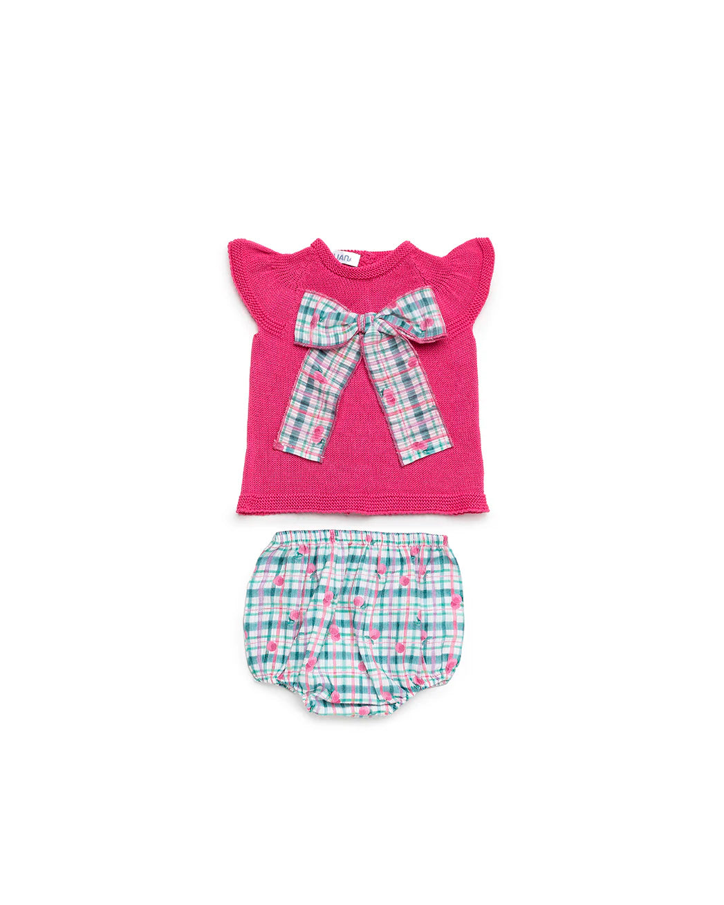 conjunto braguitas a cuadros y parte superior fresa con moño