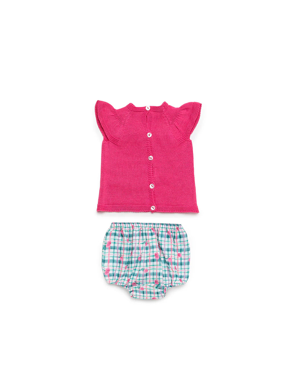 conjunto braguitas a cuadros y parte superior fresa con moño