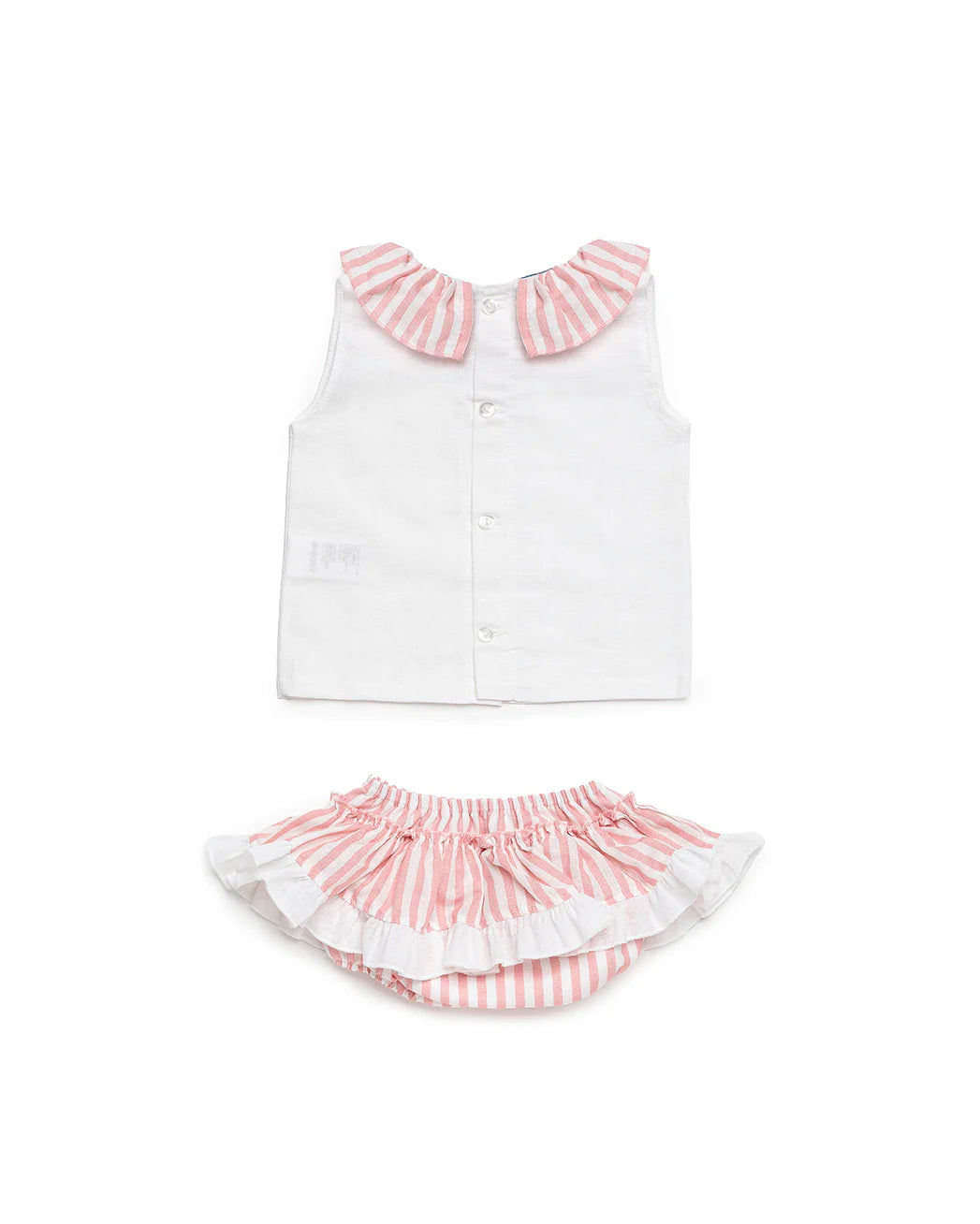 Conjunto blusa Blanca falda blanca rayas rosas