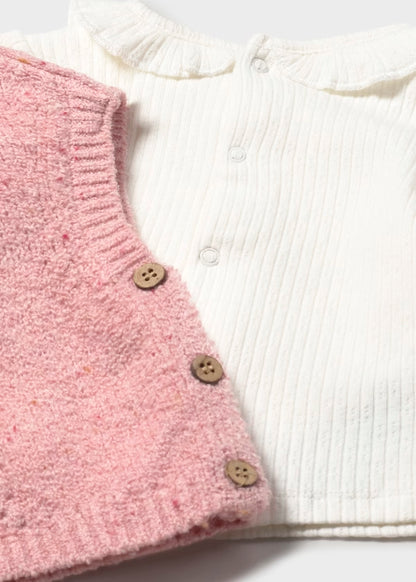 Conjunto chaleco 3 piezas, chaleco, pantalón y camiseta rosa orquidea