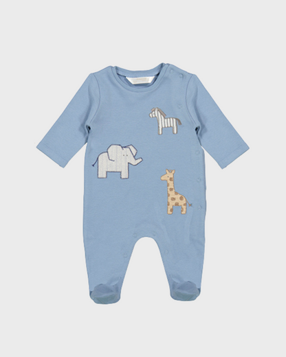 Pelele manga larga jirafas y elefantes color azul