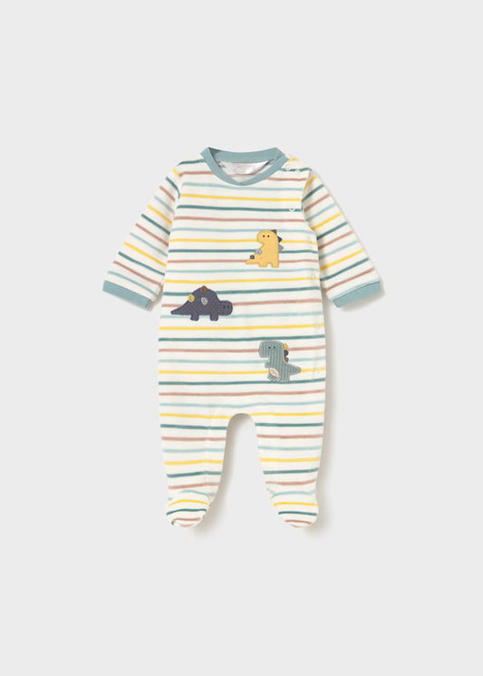 Pelele terciopelo de manga larga rayas dinosaurio