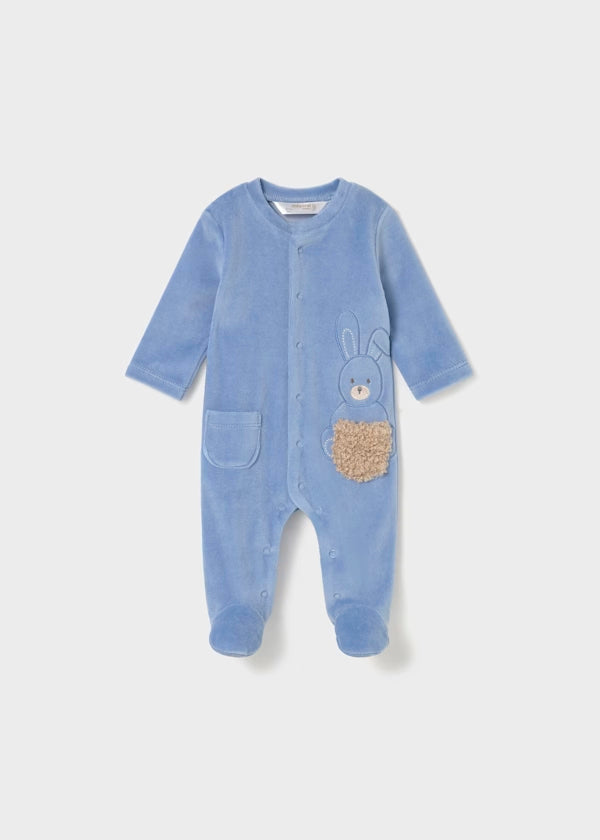 Pelele terciopelo de manga larga color azul nube