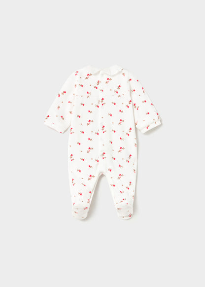 Pelele terciopelo color blanco con flores rojas