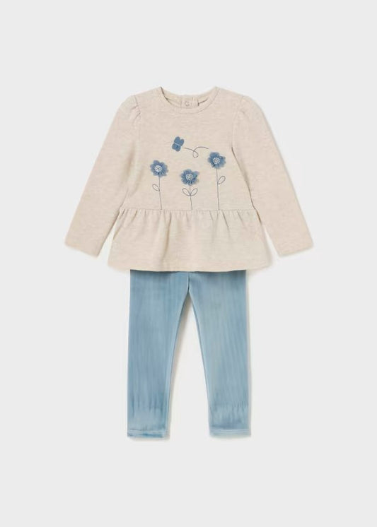 conjunto jersey y leggins gris azul para niña