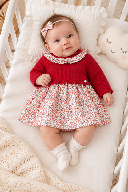 vestido tricot combinado color rojo
