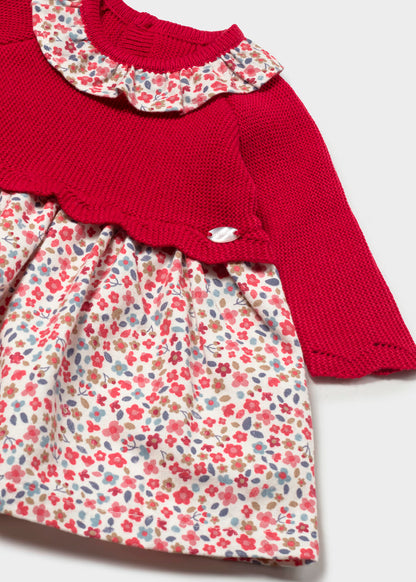 vestido tricot combinado color rojo