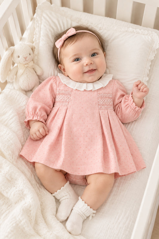 vestido puntos color rosa baby