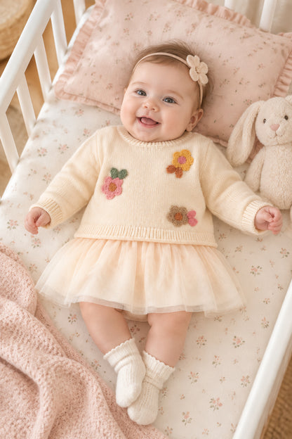 vestido tricot flores con sueter