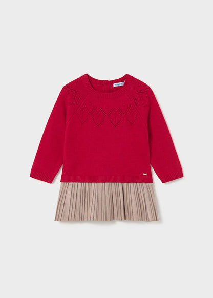 Vestido combinado tricot Rojo