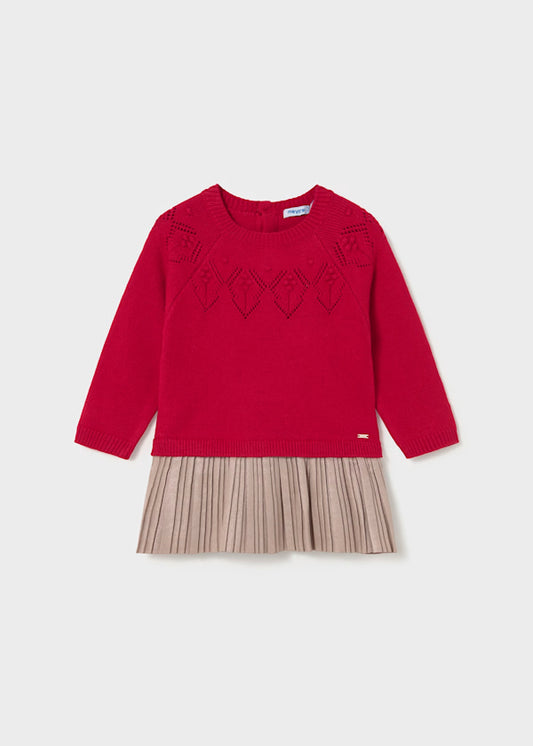 Vestido combinado tricot Rojo