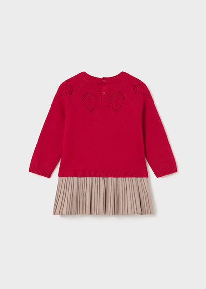 Vestido combinado tricot Rojo