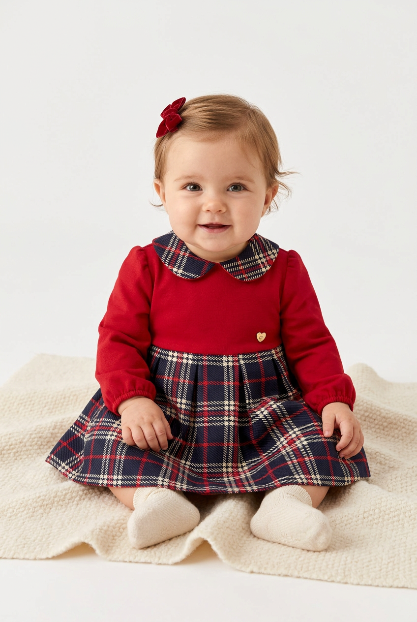 Vestido cuadros color combinado color rojo