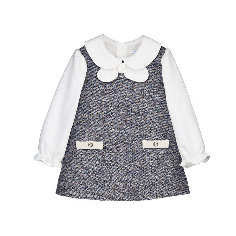 Vestido combinado de punto tweed marino