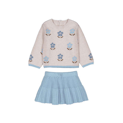 Conjunto falda y jersey intarsia azul colibrí