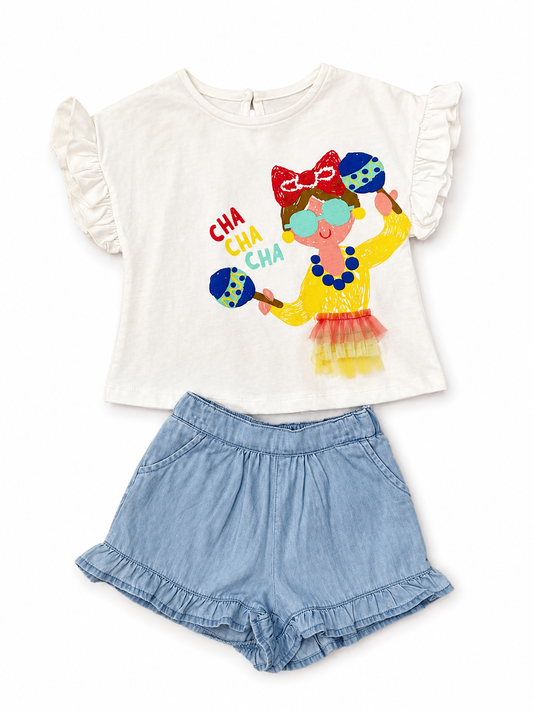 Set Blusa Blanca Short Denim
