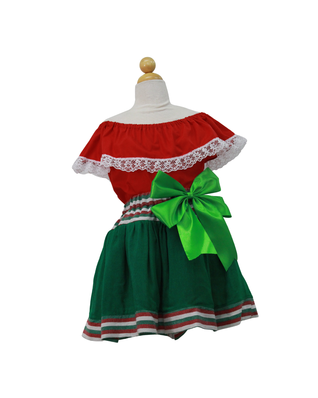 SET PATRIO TUTU CON BLUSA CAMPESINA ROJA ENCAJE BLANCO, FALDA VERDE