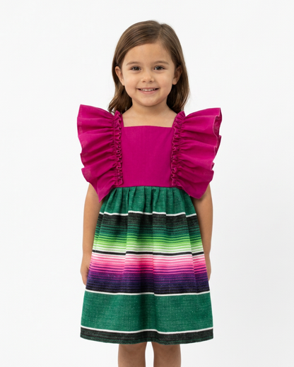 VESTIDO ADELITA TIPICO PATRIO SALTILLO PETO ROSA PURPURA