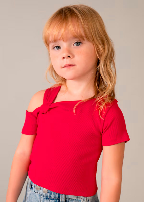Camiseta asimétrica rojo persimón