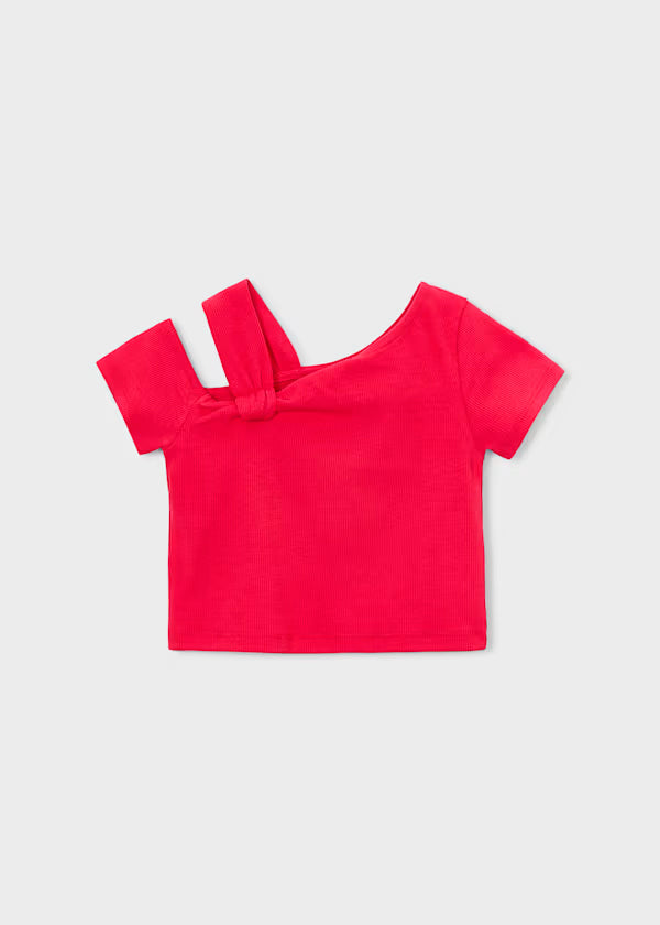 Camiseta asimétrica rojo persimón