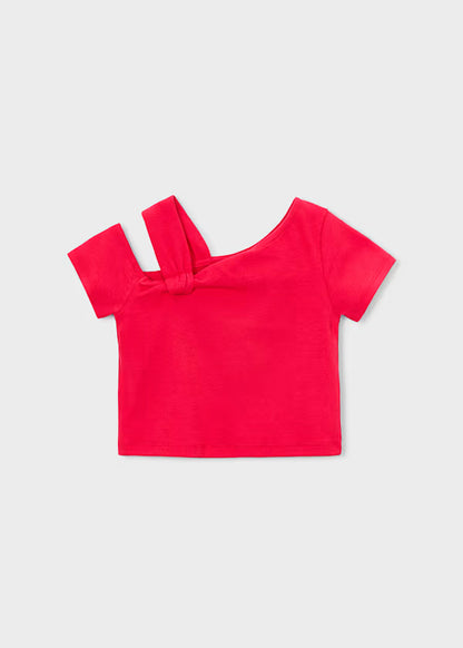 Camiseta asimétrica rojo persimón