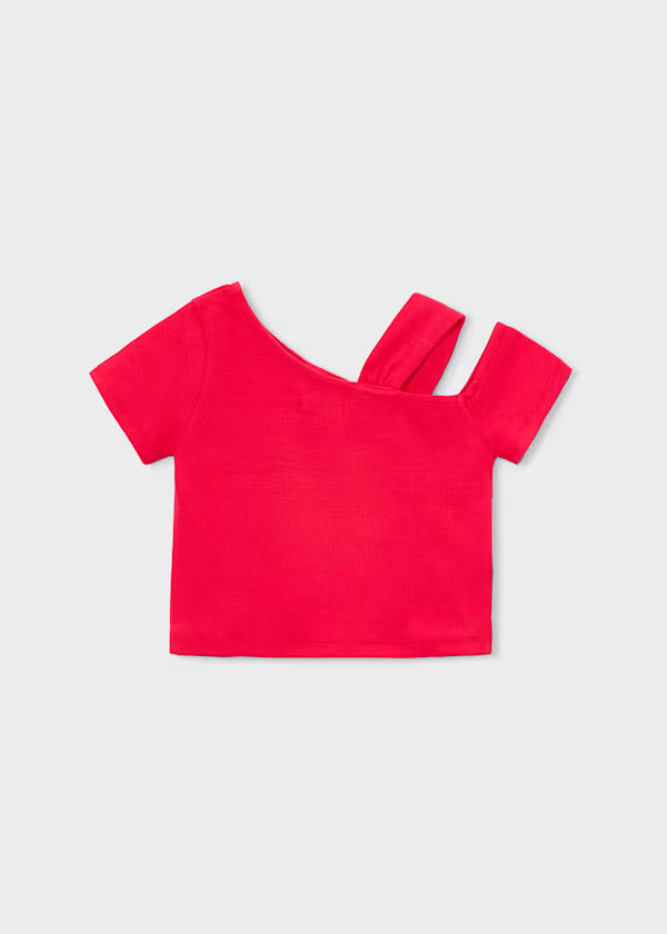Camiseta asimétrica rojo persimón