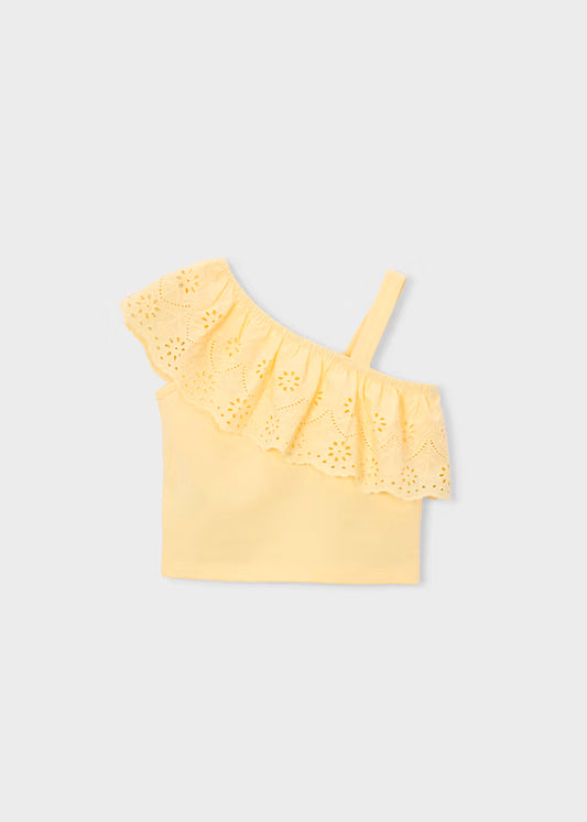 Camiseta de tirantes con volante vainilla