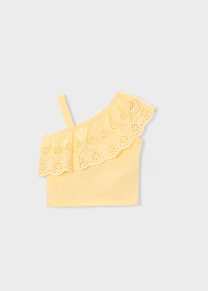 Camiseta de tirantes con volante vainilla