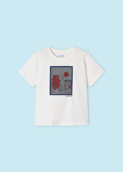 camiseta mayoral print holograma, vacay mood, color nata