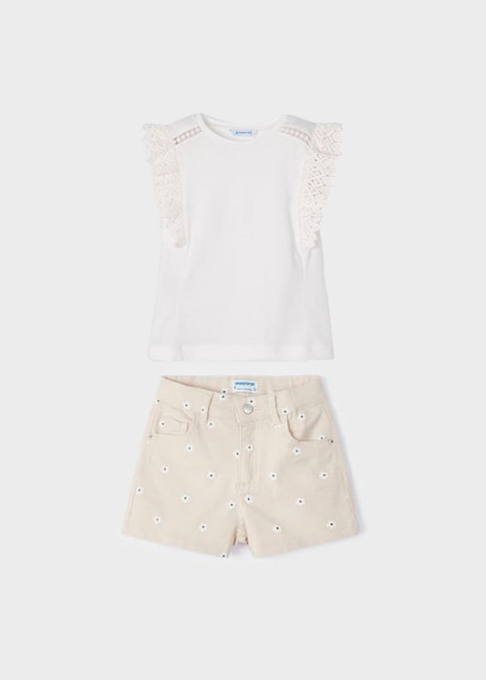 set camiseta manga olan short flores