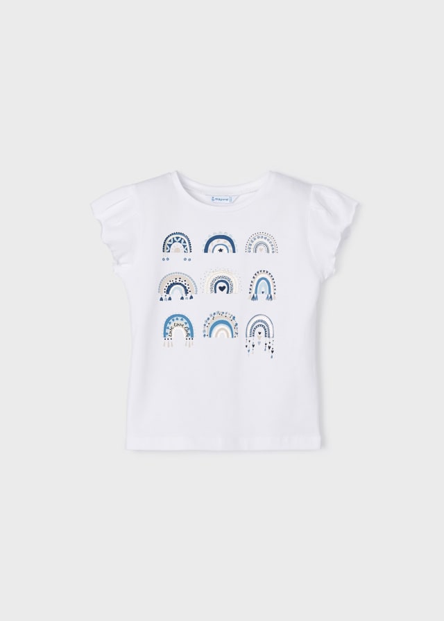 Set blusa blanca arcoiris short azul