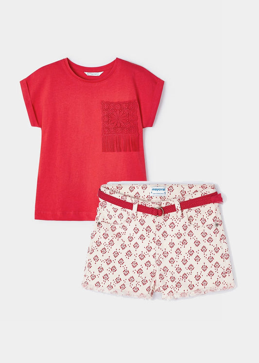 conjunto short y y camiseta rojo granadina