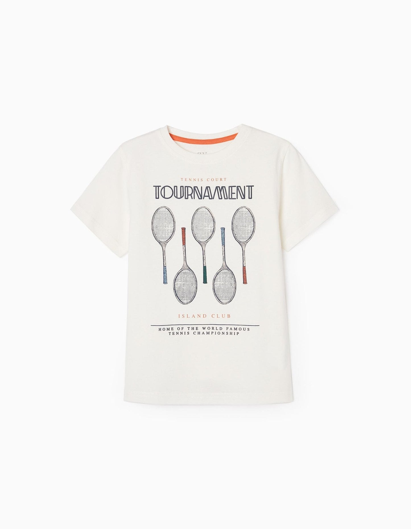 camiseta marca zippy, print raquetas de tenis