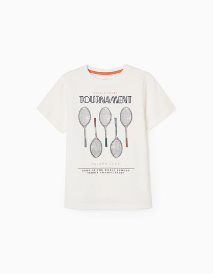 camiseta marca zippy, print raquetas de tenis