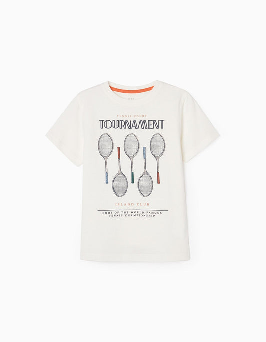 camiseta marca zippy, print raquetas de tenis